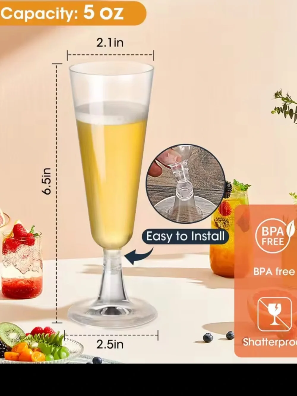12 Plastic Champagne Flutes